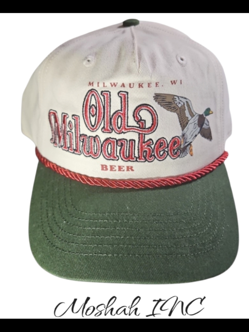 Old Milwaukee Beer Duck Hat NWT Rope Snapback Cream Green Bioworld Retro